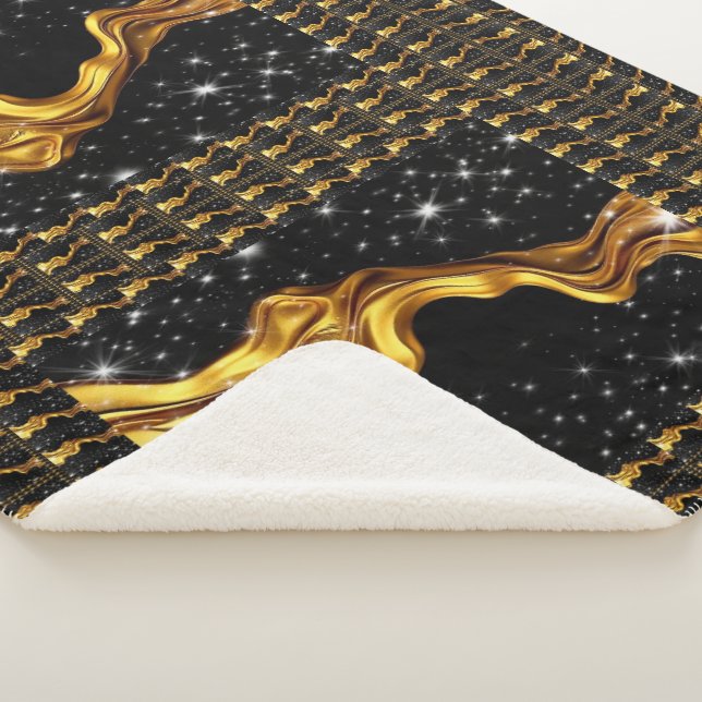 Opulent Galaxy Stream Liquid Gold Black Monochrome Sherpa Blanket (3/4)