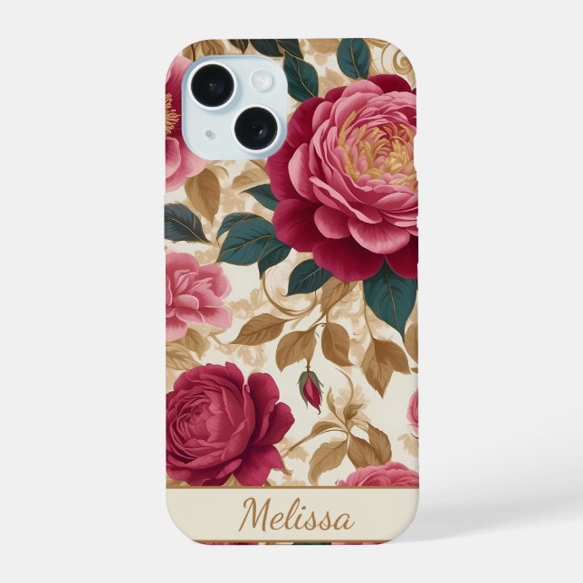 Opulent Garden Roses iPhone 15 Case (Back)