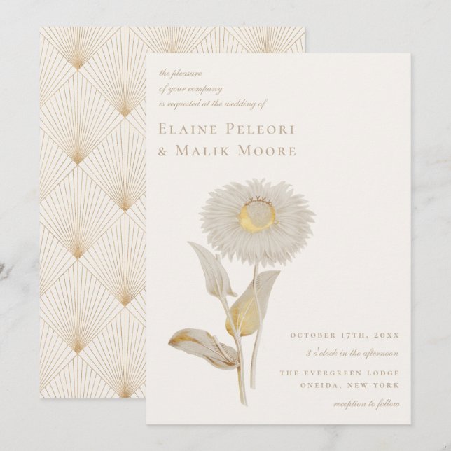 Opulent Gilded Floral Wedding Invitation (Front/Back)