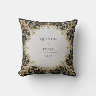 Opulent Gold Acanthus Scroll Black Marble Luxury Throw Pillow