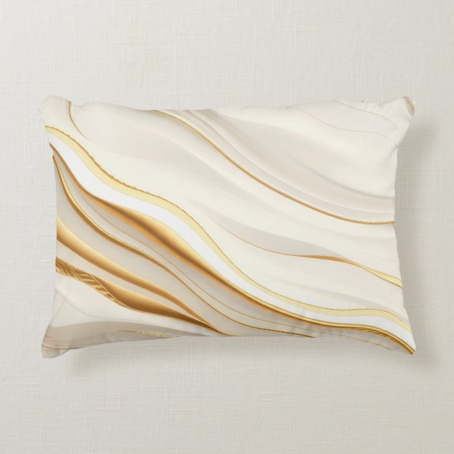 "Opulent Gold and Cream Marble Swirls" Accent Pillow (Front)