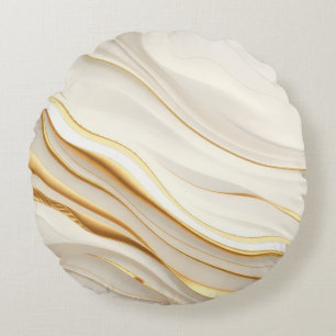 "Opulent Gold and Cream Marble Swirls" Round Pillow