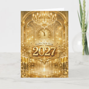 Opulent Gold Ballroom Happy New Year 2027 Holiday Card