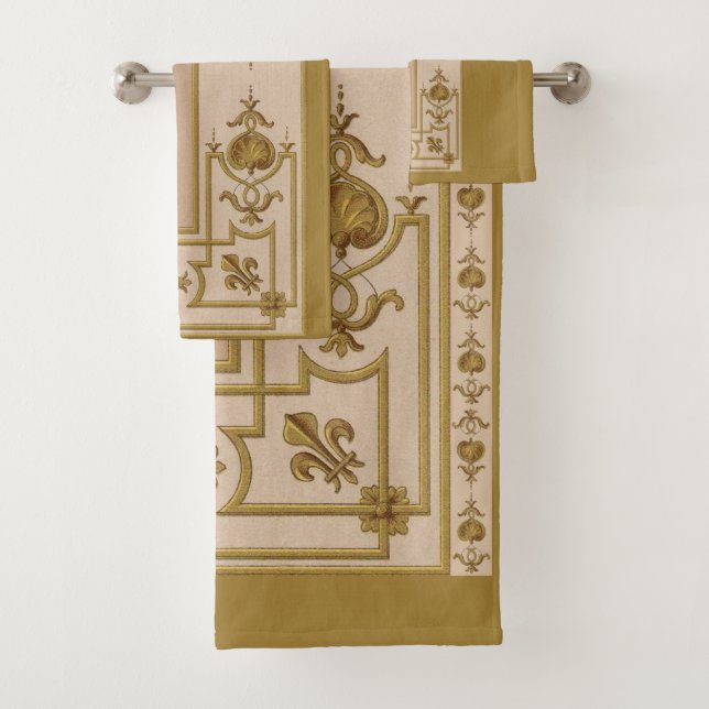 opulent gold baroque print bath towel set (Insitu)