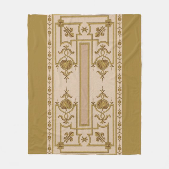 opulent gold baroque print fleece blanket (Front)