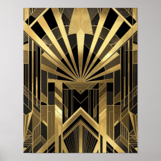 Opulent Gold & Black Sunburst Architecturural Poster