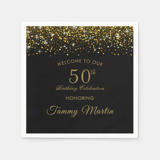 Opulent Gold Confetti 50th Birthday Paper Napkins