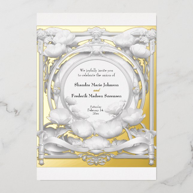 Opulent Gold Floral Motif, Wedding Foil Invitation (Front)
