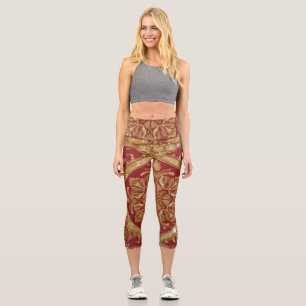 Opulent Golden Red Ornate: Studio & Gym Regal Acti Capri Leggings