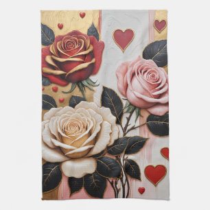  Opulent Hearts and Roses Kitchen Towel