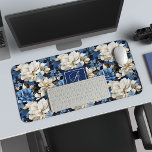 Opulent Navy Blue Flowers Custom Name Desk Mat<br><div class="desc">✅ For matching items search 130B in my collections ✅ Enhance your workspace with this elegant desk mat, featuring an opulent design of blue, white, and ivory florals. The refined pattern brings a sophisticated and calming aesthetic, perfect for elevating your desk setup at home or the office. Designed for both...</div>