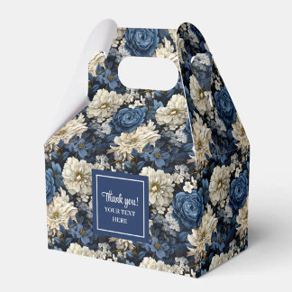 Opulent Navy Blue Flowers Custom Name Favour Box