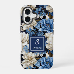 Opulent Navy Blue Flowers iPhone Case Elegant  