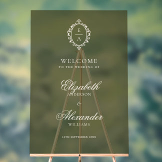Opulent Oval Crest Green Old Money Wedding Welcome Acrylic Sign