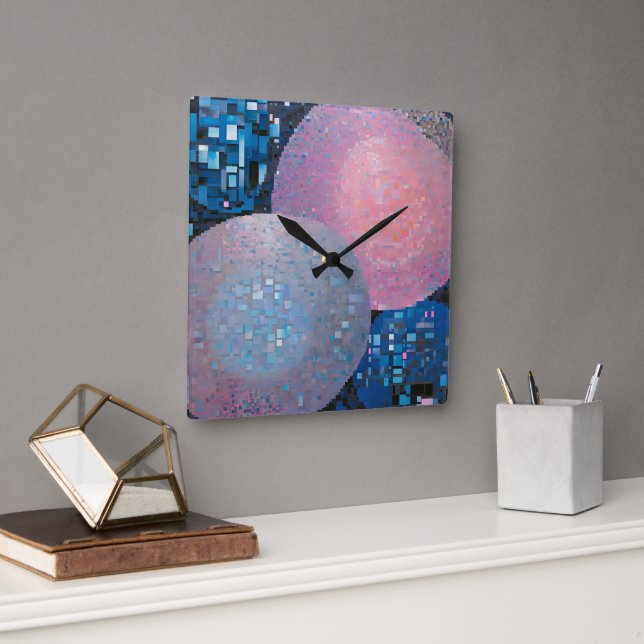 Opulent Ovals: Shades of Blue & Pink in Abstract Square Wall Clock (Office)