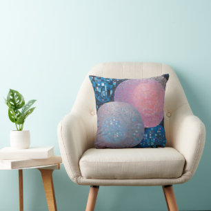 Opulent Ovals: Shades of Blue & Pink in Abstract Throw Pillow