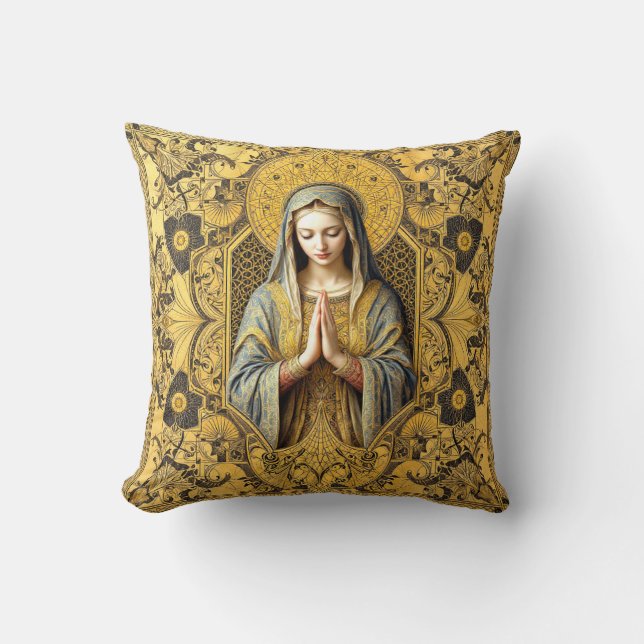 Opulent Reverence: The Holy Virgin Throw Pillow (Front)