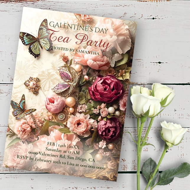 Opulent Rococo Butterfly Garden Galentine Florals Invitation (Creator Uploaded)