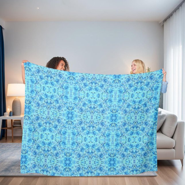 Opulent rose design in turquoise fleece blanket (Creator Uploaded)