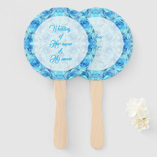Opulent rose design in turquoise                   hand fan