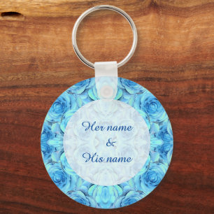 Opulent rose design in turquoise                   keychain