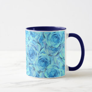 Opulent rose design in turquoise mug