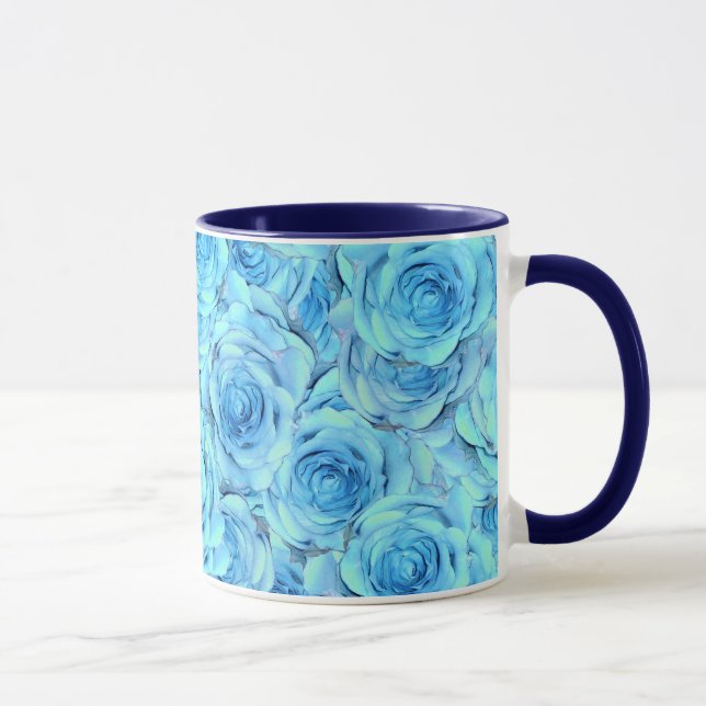 Opulent rose design in  turquoise                  mug (Right)