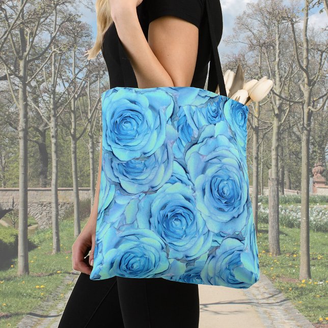 Opulent rose design in turquoise                   tote bag (Creator Uploaded)