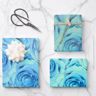 Opulent rose design in  turquoise                  wrapping paper sheet