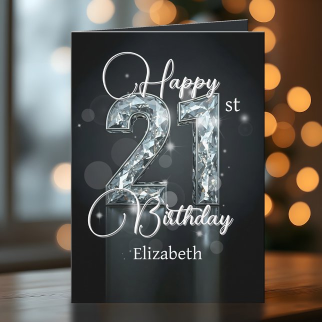 Opulent Sparkling Diamond-Encrusted 21st Birthday Card (Creator Uploaded)