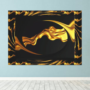 Opulent Swirl Liquid Gold and Black Monochrome Art Canvas Print