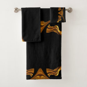 Opulent Swirl Liquid Gold Black Designer Christi Bath Towel Set