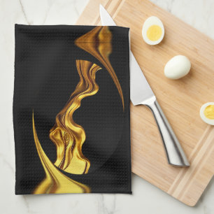 Opulent Swirl Liquid Gold Black Monochro Achempong Kitchen Towel