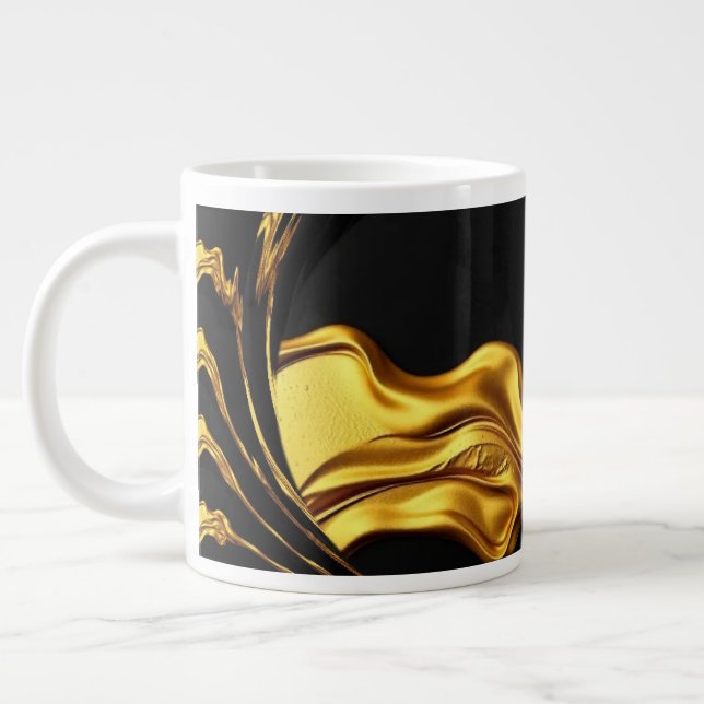 Opulent Swirl Liquid Gold Black Monochrom Designer Large Coffee Mug (Left)