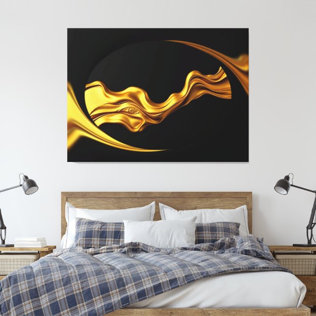 Opulent Swirl Liquid Gold Black Monochrome Achempo Canvas Print (Insitu(Bedroom))