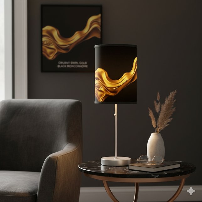 Opulent Swirl Liquid Gold Black Monochrome Art  Canvas Print (Opulent Swirl Canvas: Liquid Gold Black Monochrome Wall Art. Your luxury statement piece. Achempong)