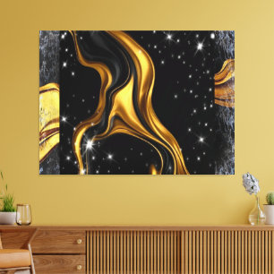 Opulent Swirl Liquid Gold Black Monochrome Designe Canvas Print