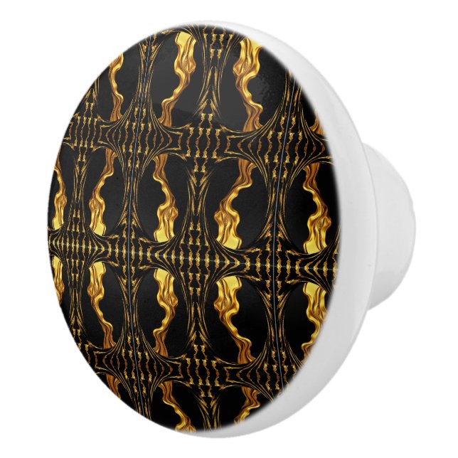 Opulent Swirl Liquid Gold Black Monochrome Designe Ceramic Knob (Right)