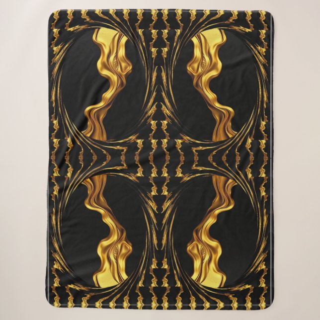 Opulent Swirl Liquid Gold Black Monochrome Luxury Sherpa Blanket (Front)