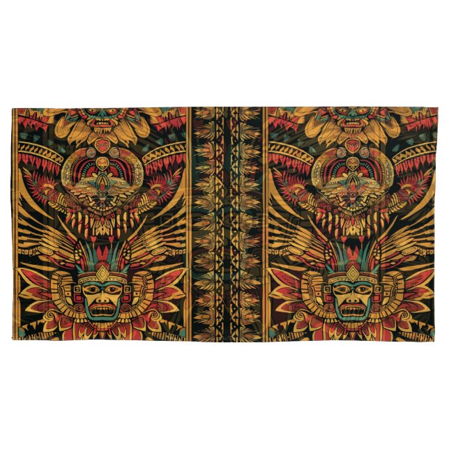 Opulent Teal "Aztec Dream" Luxury King Pillowcases (Front-Left)