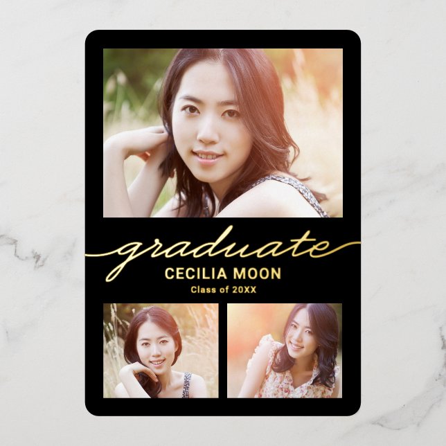 Opulent Type Foil Graduation Photo Invitation (Front)