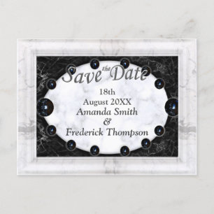 Opulent White & Black Marble + Spheres Announcement Postcard