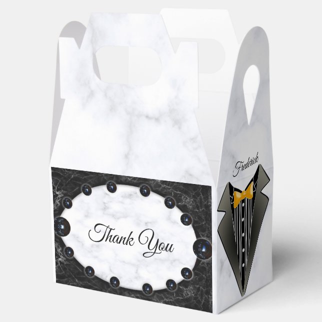 Opulent  White & Black Marble Spheres Favor Box (Opened)