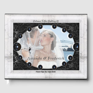 Opulent White & Black Marble Spheres Guest Book