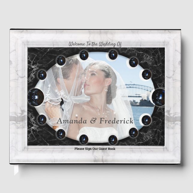 Opulent White & Black Marble Spheres Guest Book (Front)