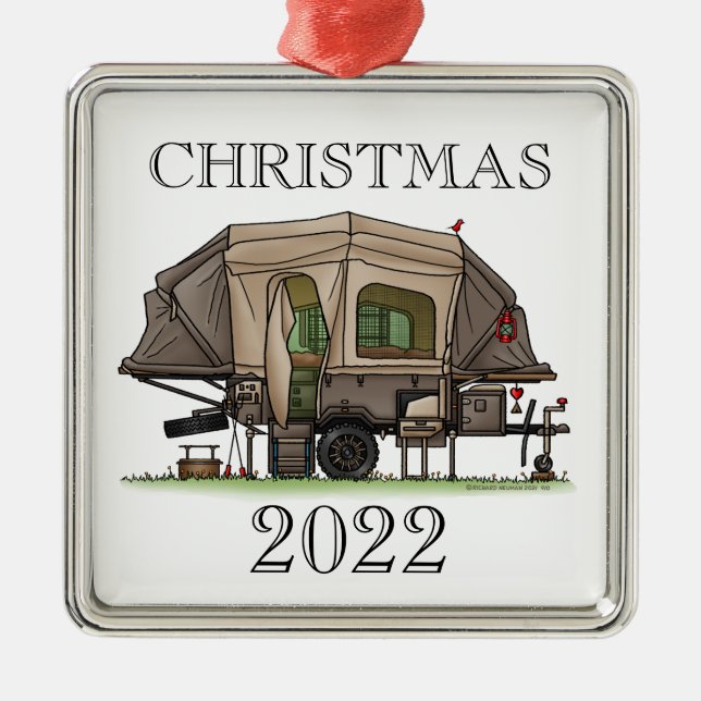 Opus 4 Pop Up Camper RV happy camper Metal Ornamen Metal Ornament (Front)