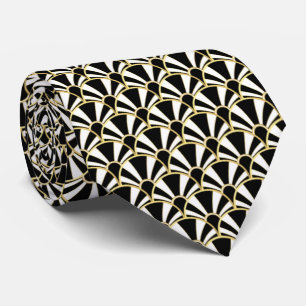 OPUS Art Deco Gold-White-Black Fan Tie
