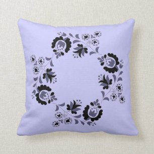 OPUS Blue and Black Hungarian Flower Embroidery Throw Pillow