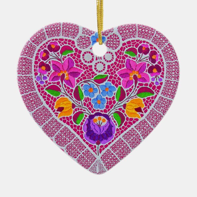 OPUS CHANGEABLE Lace Heart Ceramic Ornament (Front)