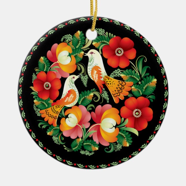 OPUS Hungarian Flower and Bird Ceramic Ornament (Front)